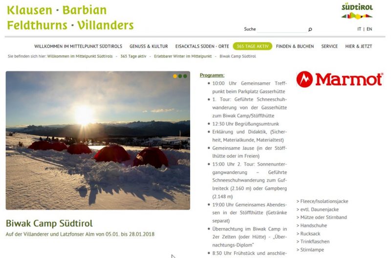 Vorfreude: Winterbiwak in Südtirol